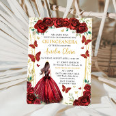Chique rode rozen bloemenprinses quinceañera kaart