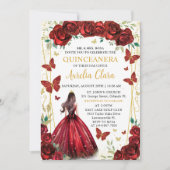 Chique rode rozen bloemenprinses quinceañera kaart (Voorkant)