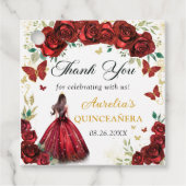 Chique rode rozen bloemenquinceañera prinses bedankjes labels (Voorkant)