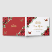 Chique rode rozen bloemenvlinders gouden quinceane gastenboek (Volledig)