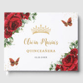 Chique rode rozen bloemenvlinders gouden quinceane gastenboek (Voorkant)