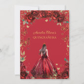 Chique rode rozen bloemenvlinders quinceañera bedankkaart (Achterkant)