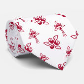 Chique rode rozen bloemmotief op witte stropdas (Opgerold)