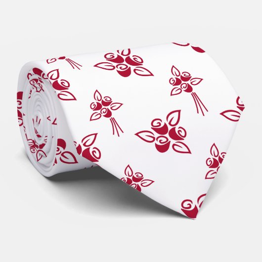 Chique rode rozen bloemmotief op witte stropdas (Opgerold)