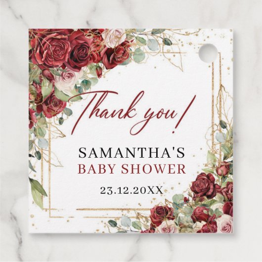 Chique rode rozen eucalyptus Baby shower Bedankjes Labels (Achterkant)