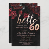 Chique rode rozen zwart 60e verjaardag feest kaart (Voorkant / Achterkant)