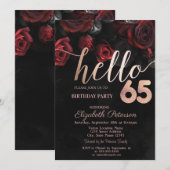 Chique rode rozen zwart 65e verjaardag feest kaart (Voorkant / Achterkant)