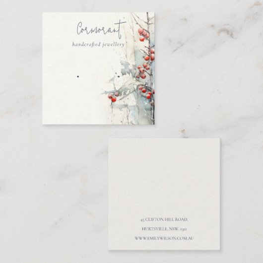 Chique rode sneeuw winter bessen oorbel stud houde vierkante visitekaartje (Voorkant / Achterkant)