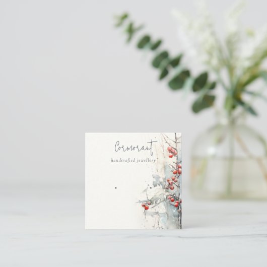 Chique rode sneeuw winter bessen oorbel stud houde vierkante visitekaartje (Staand voorkant)