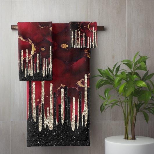Chique rode zwarte druipende glitters monogram bad handdoek