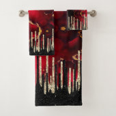Chique rode zwarte druipende glitters monogram bad handdoek (Insitu)