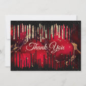 Chique rode zwarte druipende glitters monogram bedankkaart (Voorkant)