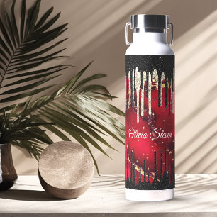 Chique rode zwarte druipende glitters monogram waterfles