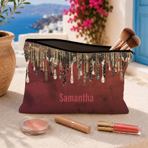Chique rode zwarte en gouden glitterslier monogram etui