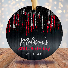 Chique Rode zwarte glitter druppelt elke leeftijd  Keramisch Ornament