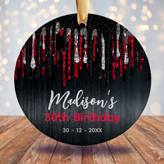 Chique Rode zwarte glitter druppelt elke leeftijd  Keramisch Ornament