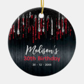 Chique Rode zwarte glitter druppelt elke leeftijd  Keramisch Ornament (Voorkant)