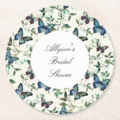 Chique Romantische Blauwe Vlinders Bruidsdouche Ronde Kartonnen Onderzetter (Voorkant)