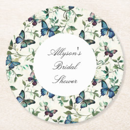 Chique Romantische Blauwe Vlinders Bruidsdouche Ronde Kartonnen Onderzetter