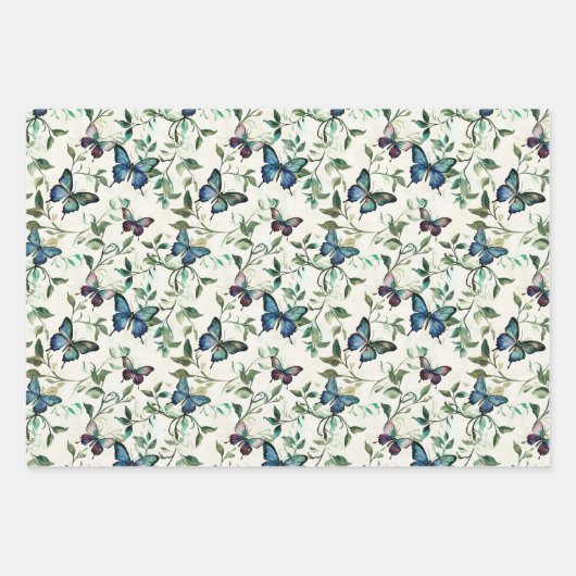 Chique Romantische Blauwe Vlinders Bruiloft Feest Inpakpapier Vel (Voorkant 2)