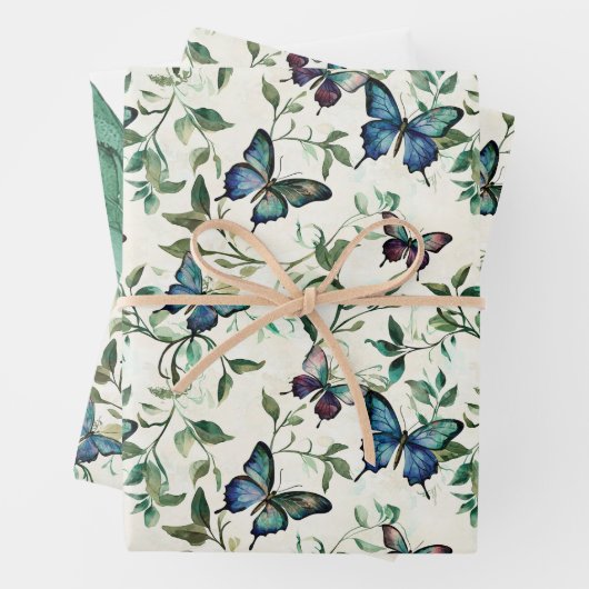 Chique Romantische Blauwe Vlinders Bruiloft Feest Inpakpapier Vel (In situ)