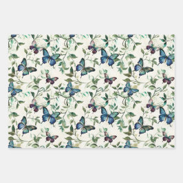 Chique Romantische Blauwe Vlinders Bruiloft Feest Inpakpapier Vel