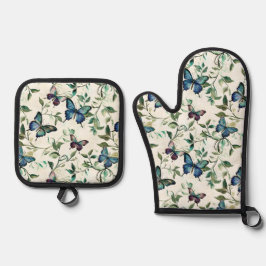 Chique Romantische Blauwe Vlinders Bruiloft Feest Ovenwant & Pannenlap Set