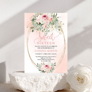 Chique Romantische Blush en Gouden Sweet Sixteen B Kaart