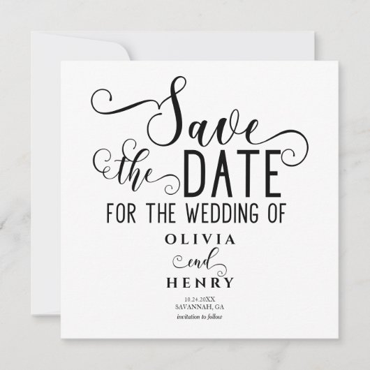 Chique Romantische Calligrafie Zwart-wit Save The Date (Voorkant)