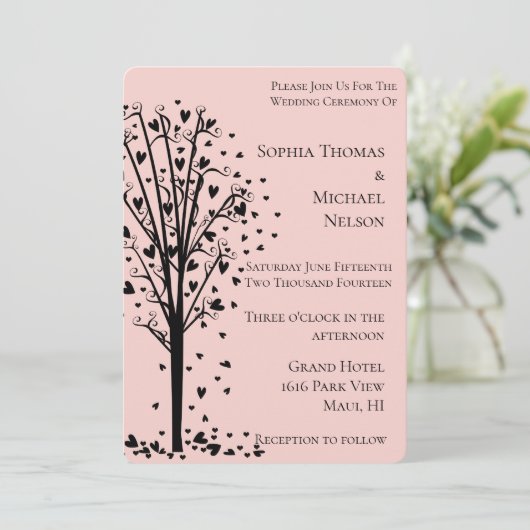 Chique Romantische Harten Boom Blush Bruiloft Kaart (Staand voorkant)