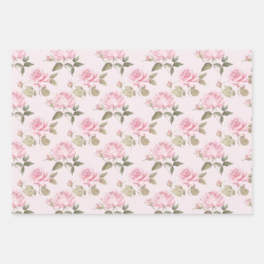 Chique Romantische Roze Rozen Bloemstuk   Inpakpapier Vel (Voorkant 3)