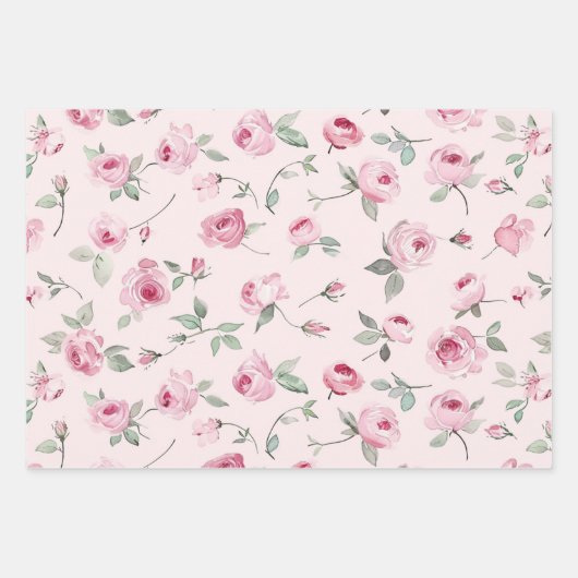 Chique Romantische Roze Rozen Bloemstuk   Inpakpapier Vel (Voorkant 2)