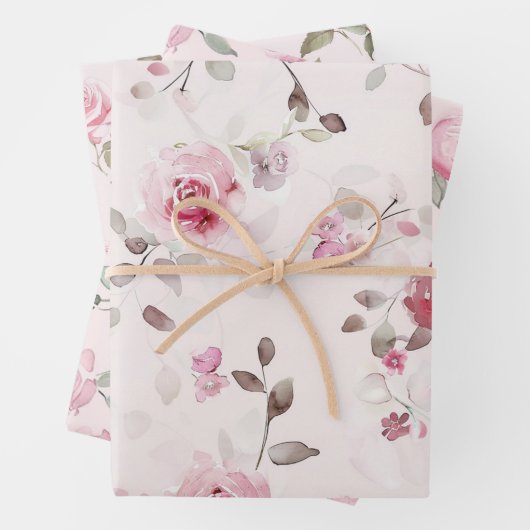 Chique Romantische Roze Rozen Bloemstuk   Inpakpapier Vel (In situ)