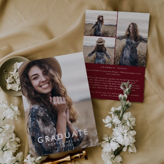 Chique rood bericht fotocollage Afstuderen Aankondiging