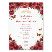 Chique Rood Bloemengoud Quinceanera Bar Drink Menu Foto Afdruk (Voorkant)