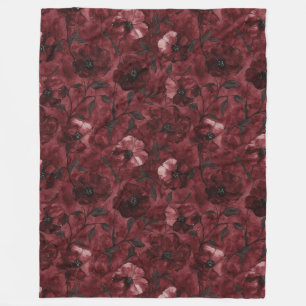 Chique rood-bordeaux bloemen fleece deken
