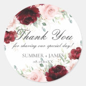 Chique rood bordeaux blozen roze rozen bloemenbrui ronde sticker (Voorkant)