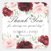 Chique rood bordeaux blozen roze rozen bloemenbrui vierkante sticker (Voorkant)