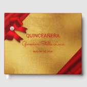 Chique rood en goud Quinceañera Gastenboek (Voorkant)