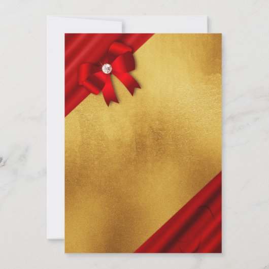 Chique rood en goud Quinceañera Party uitnodiging (Achterkant)