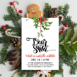 Chique rood en wit lieve Santa Mistletoe Waterverf Kaart