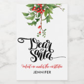Chique rood en wit lieve Santa Mistletoe Waterverf Wijn Etiket (Enkel label)