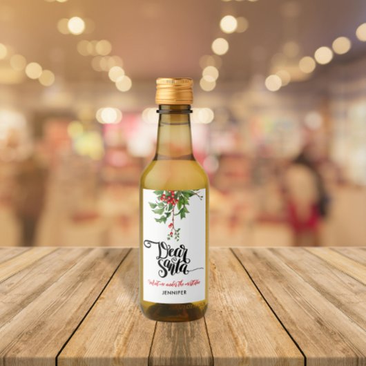 Chique rood en wit lieve Santa Mistletoe Waterverf Wijn Etiket