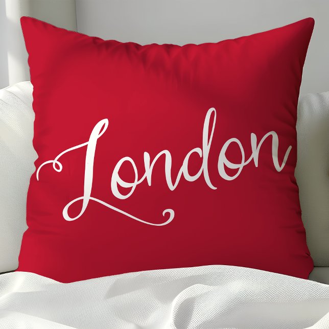 Chique Rood en Wit Londen Engeland Typografie Kussen (Creator heeft geüpload)