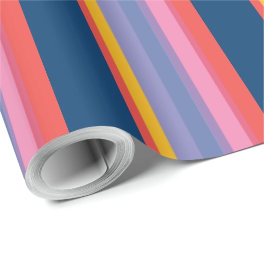 Chique rood, geel, roze, blauwe streep inpakpapier (Rol Hoek)
