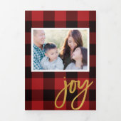 Chique rood geruite + gouden script vakantie fotok drieluik uitnodiging (Cover)