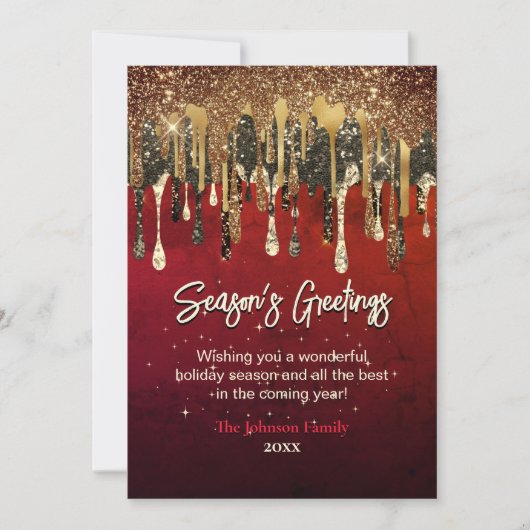 Chique rood goud glitter druppels Kerstmis nieuwja (Voorkant)