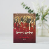 Chique rood goud glitter druppels Kerstmis nieuwja Briefkaart (Staand voorkant)