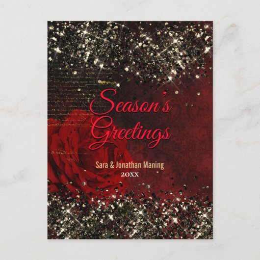 Chique rood goud glitter glitter kerst nieuwjaar briefkaart (Voorkant)