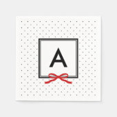 Chique rood lint polka dot patroon monogram servet (Voorkant)